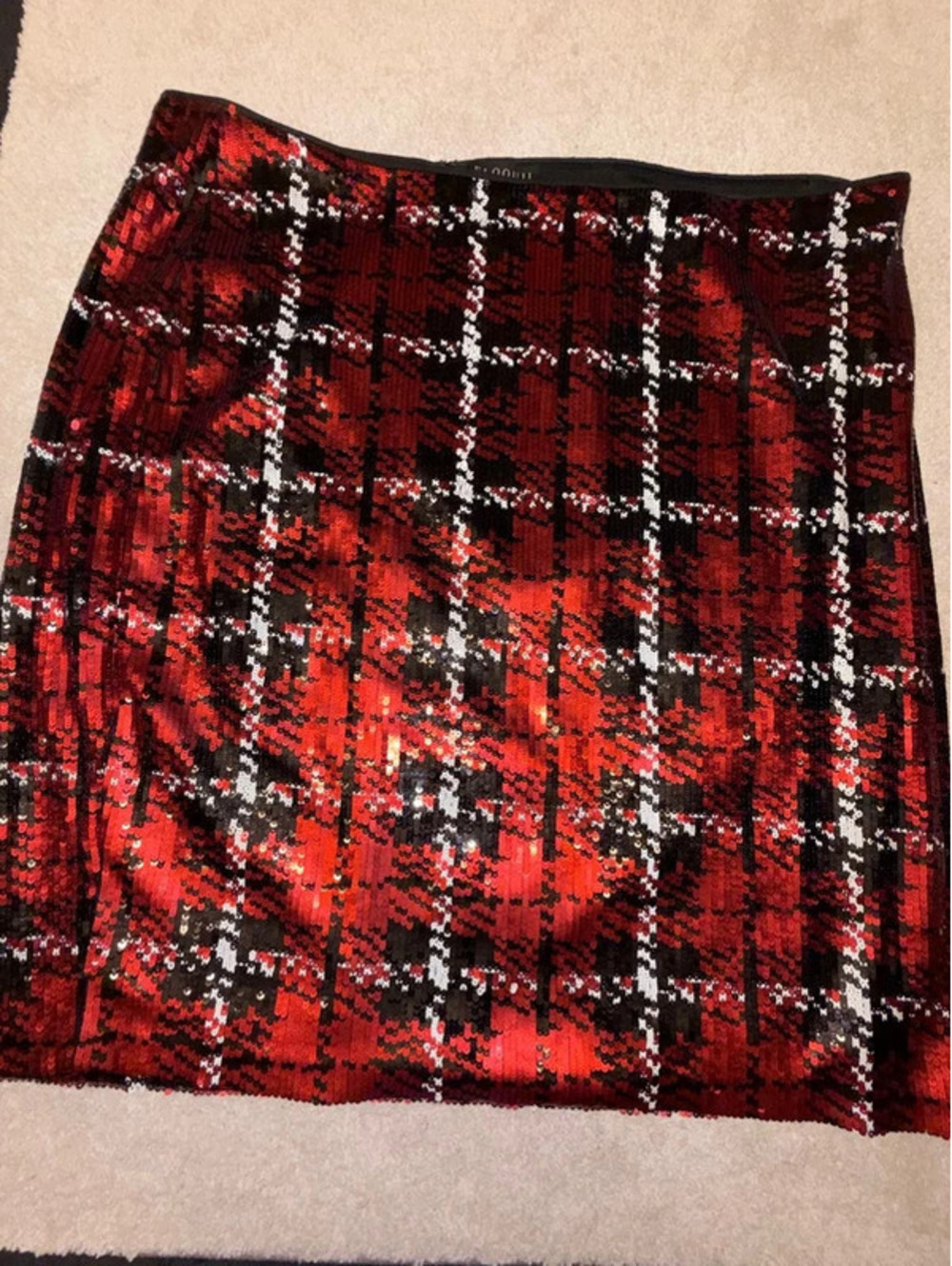 Eloquii Red Plaid Sequin Mini Skirt Size 26